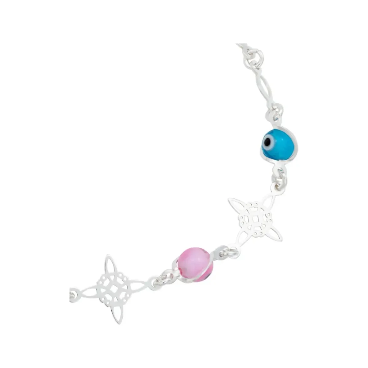 Pulsera Plata 925 Nudo Bruja Ojo Turco Multicolor Ajustable - Imagen 3