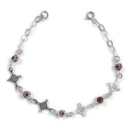 Pulsera Plata 925 Nudo Bruja Ojo Turco Roja Ajustable - Imagen 1