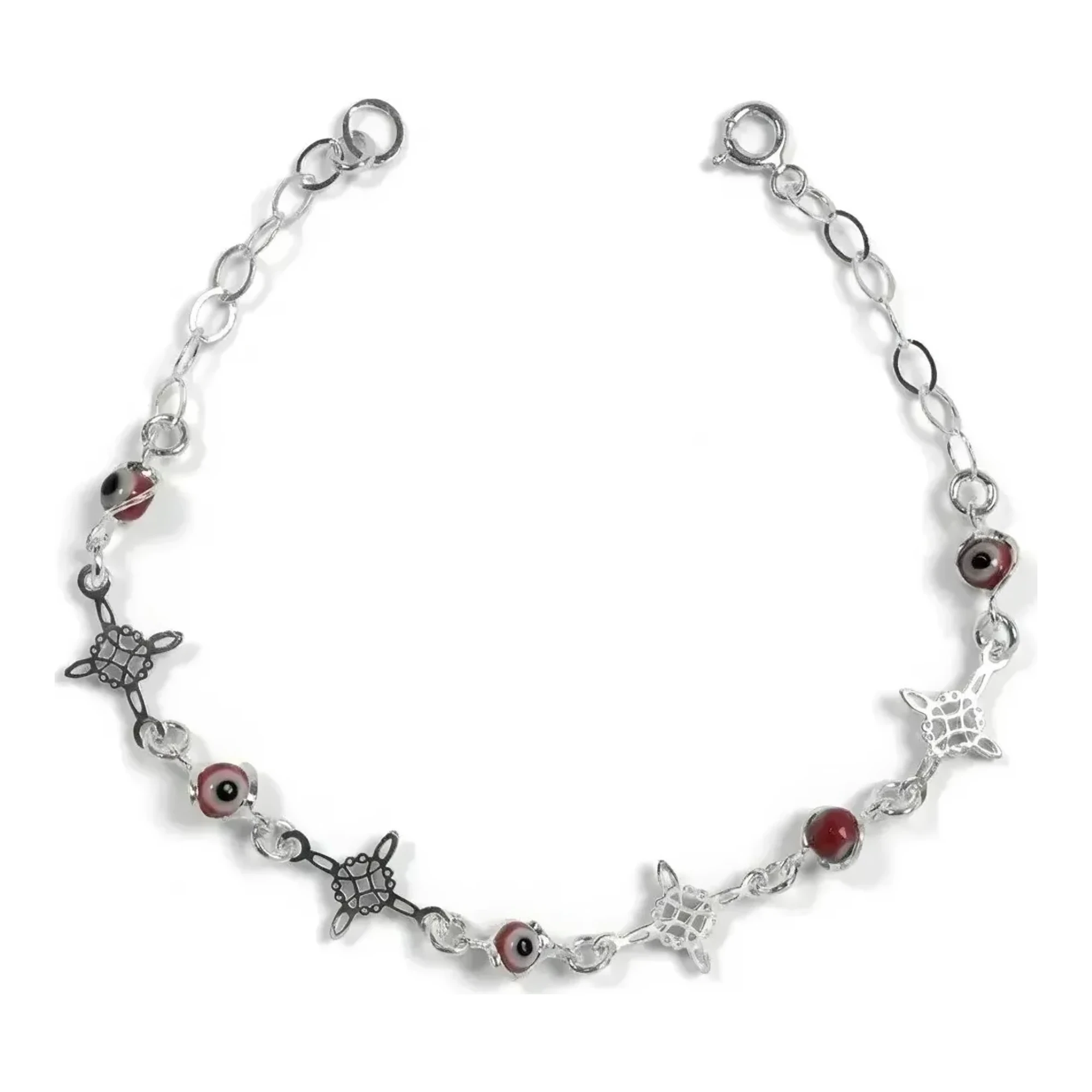 Pulsera nudo de bruja plata .925 nacional roja ajustable dije ojo turco amuleto contra envidias acabado liso broche reasa