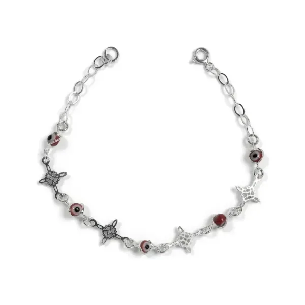 Pulsera Plata 925 Nudo Bruja Ojo Turco Roja Ajustable - Imagen 1