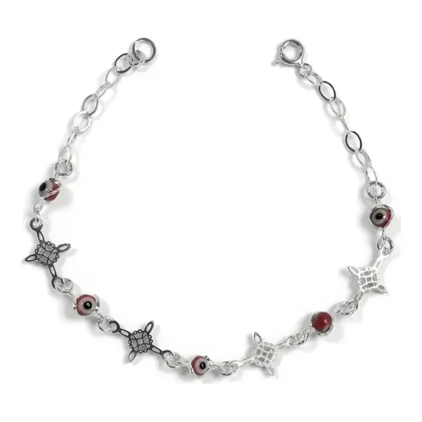 Pulsera Plata 925 Nudo Bruja Ojo Turco Roja Ajustable - Imagen 1
