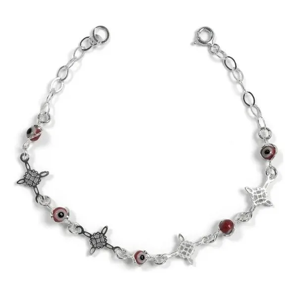 Pulsera Plata 925 Nudo Bruja Ojo Turco Roja Ajustable - Imagen 1