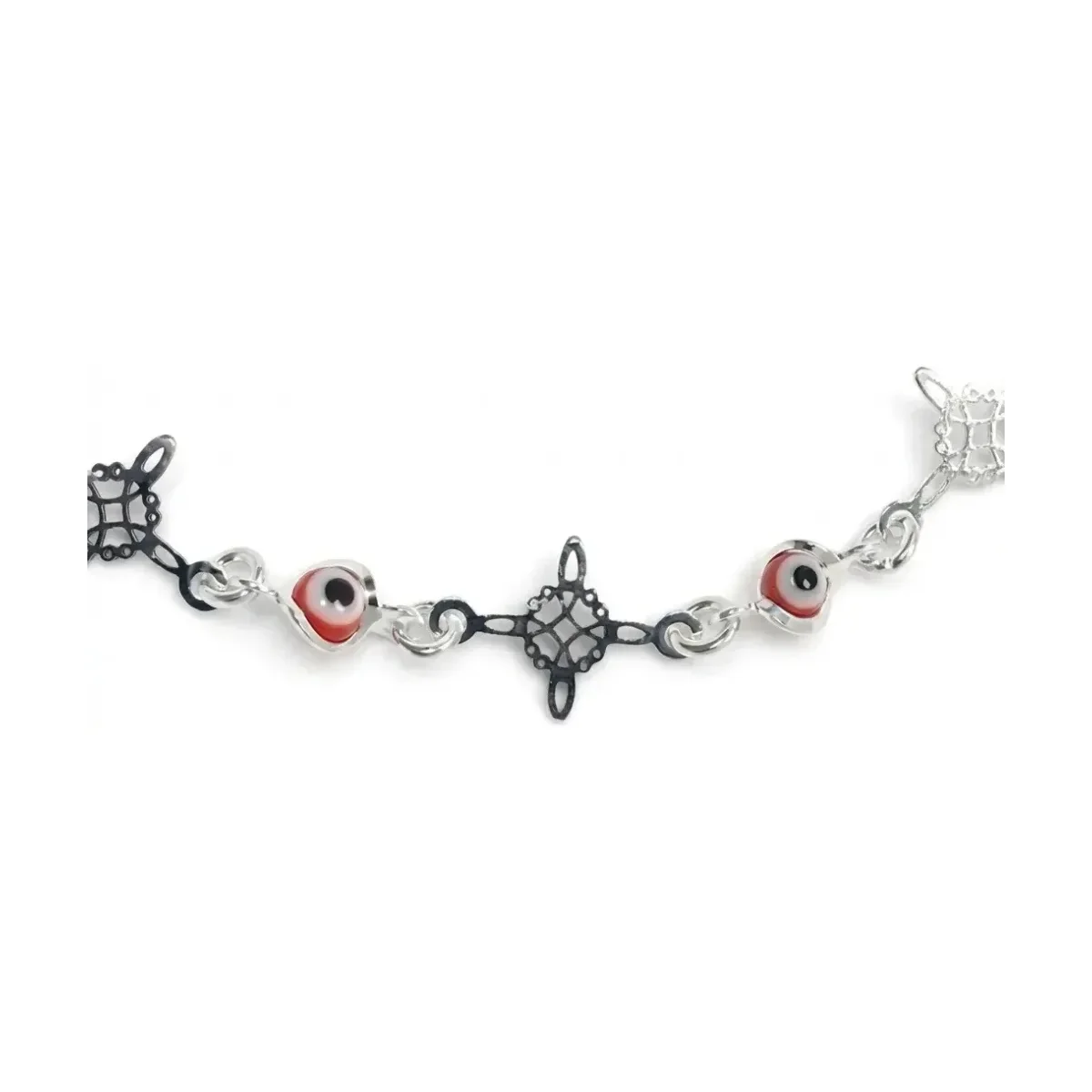 Pulsera Plata 925 Nudo Bruja Ojo Turco Roja Ajustable - Imagen 2