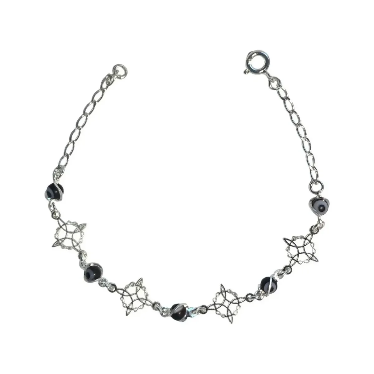 Pulsera Plata .925 Nudo Bruja, Ojo Turco azul y Triqueta Celta. Diseño ajustable, amuleto de protección, joyería esotérica he
