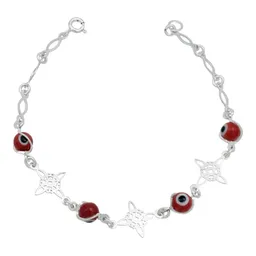 Pulsera Plata 925 Nudo de Bruja con Ojo Turco Rojo - Imagen 1