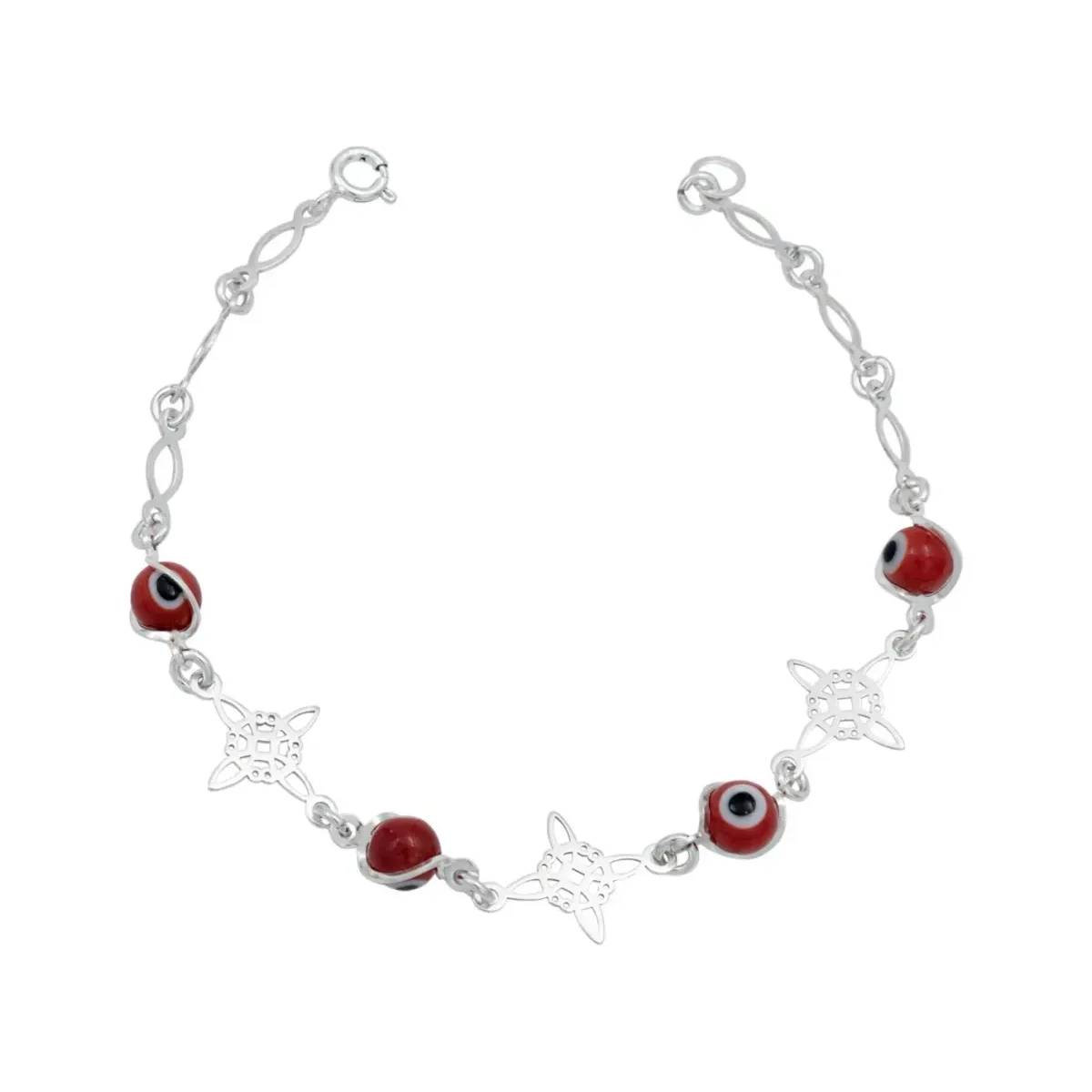 Pulsera Plata 925 Nudo de Bruja con Ojo Turco Rojo. Joyería artesanal mexicana, amuleto de protección mística, plata .925.