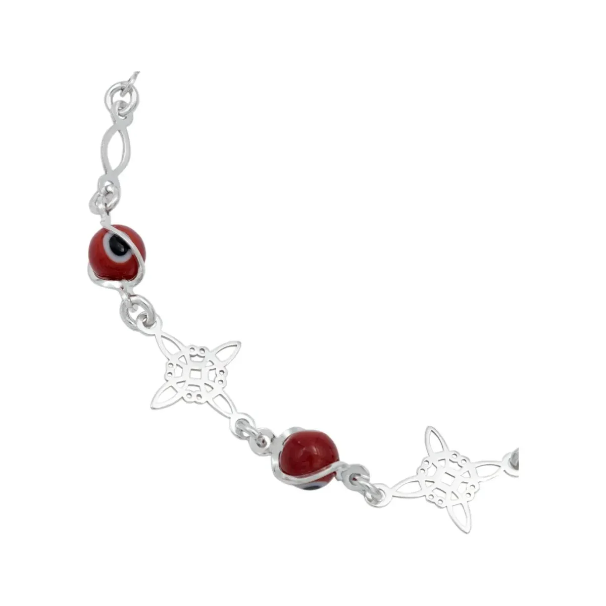 Pulsera Plata 925 Nudo de Bruja con Ojo Turco Rojo - Imagen 2