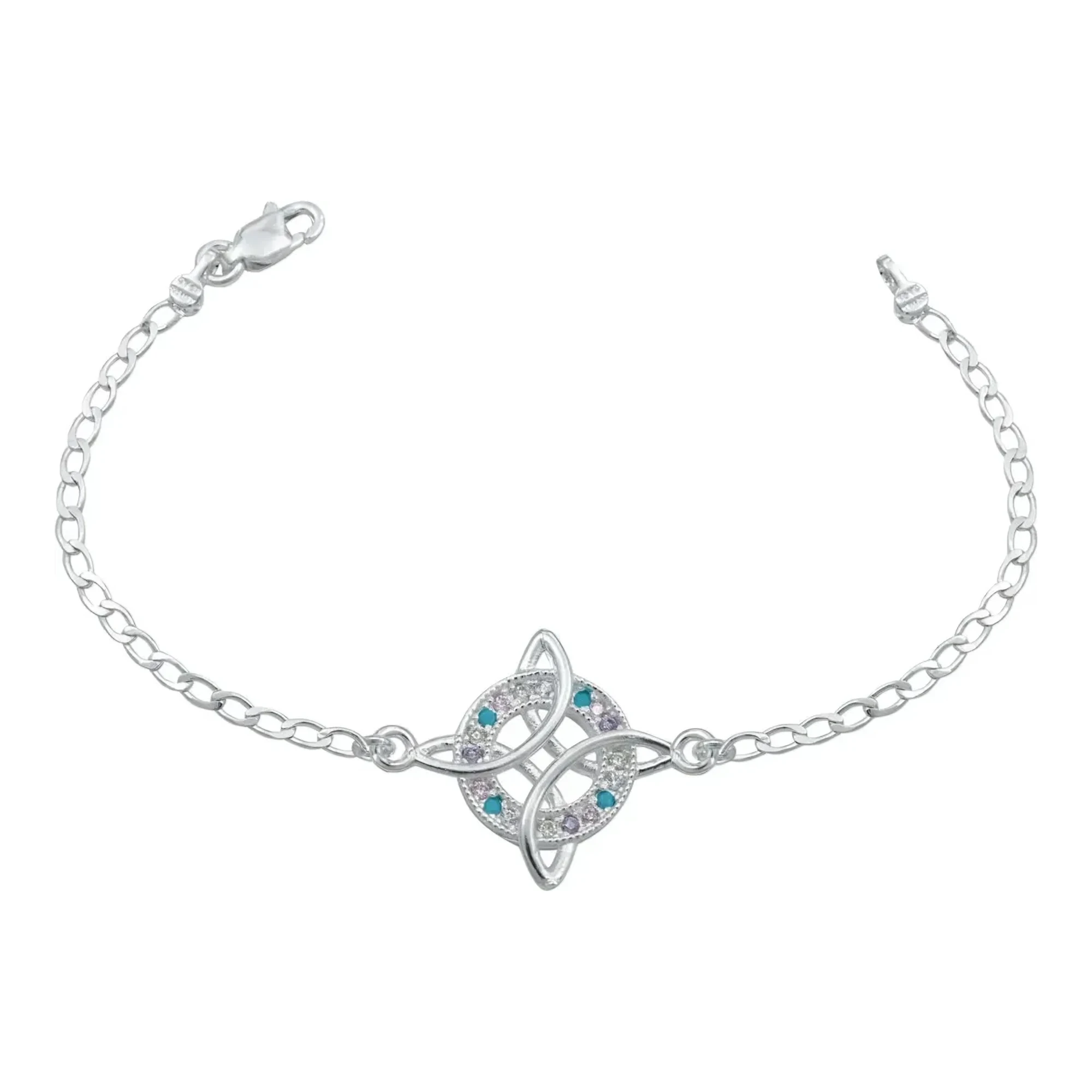 Pulsera de plata .925 brillante con dije de nudo de bruja de 30mm y zirconias incrustadas, amuleto protector contra envidias