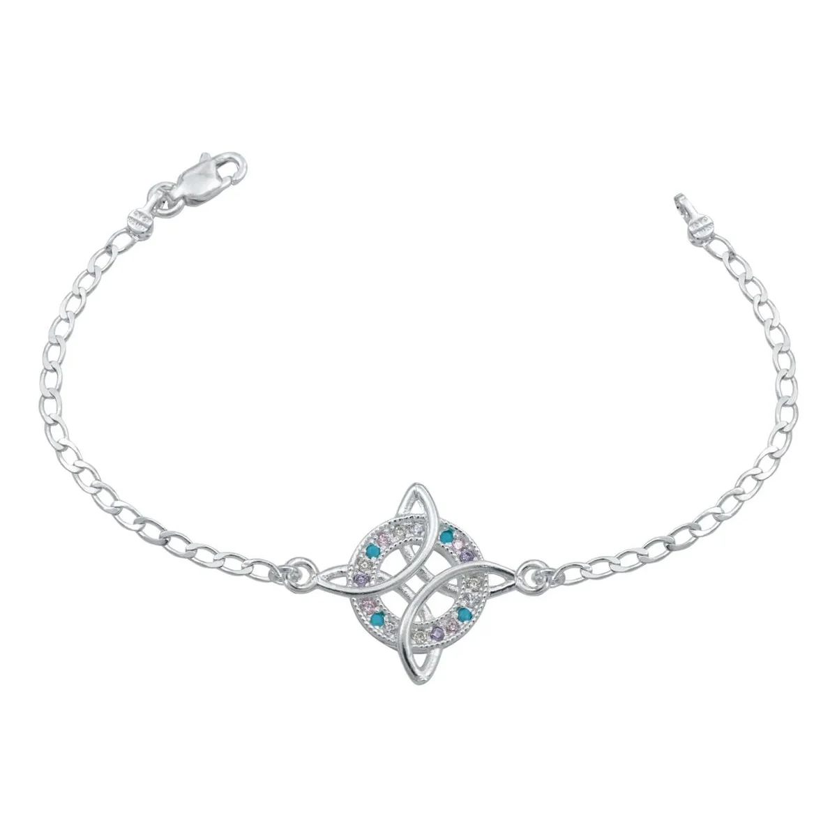 Pulsera Nudo de Bruja Plata .925 con Zirconias brillantes. Joyería mística, amuleto de protección, diseño con significado par