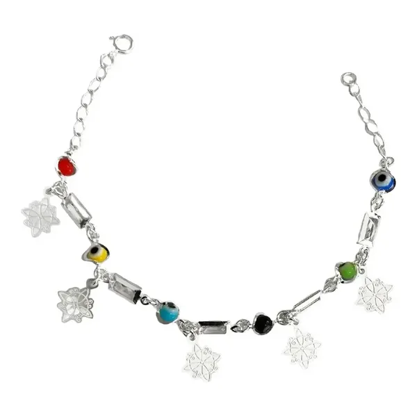 Pulsera de plata .925 plateado zirconias multicolor nudo de bruja ajustable — Joyaris