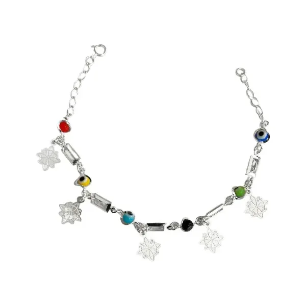 Pulsera de plata .925 plateado zirconias multicolor nudo de bruja ajustable — Joyaris