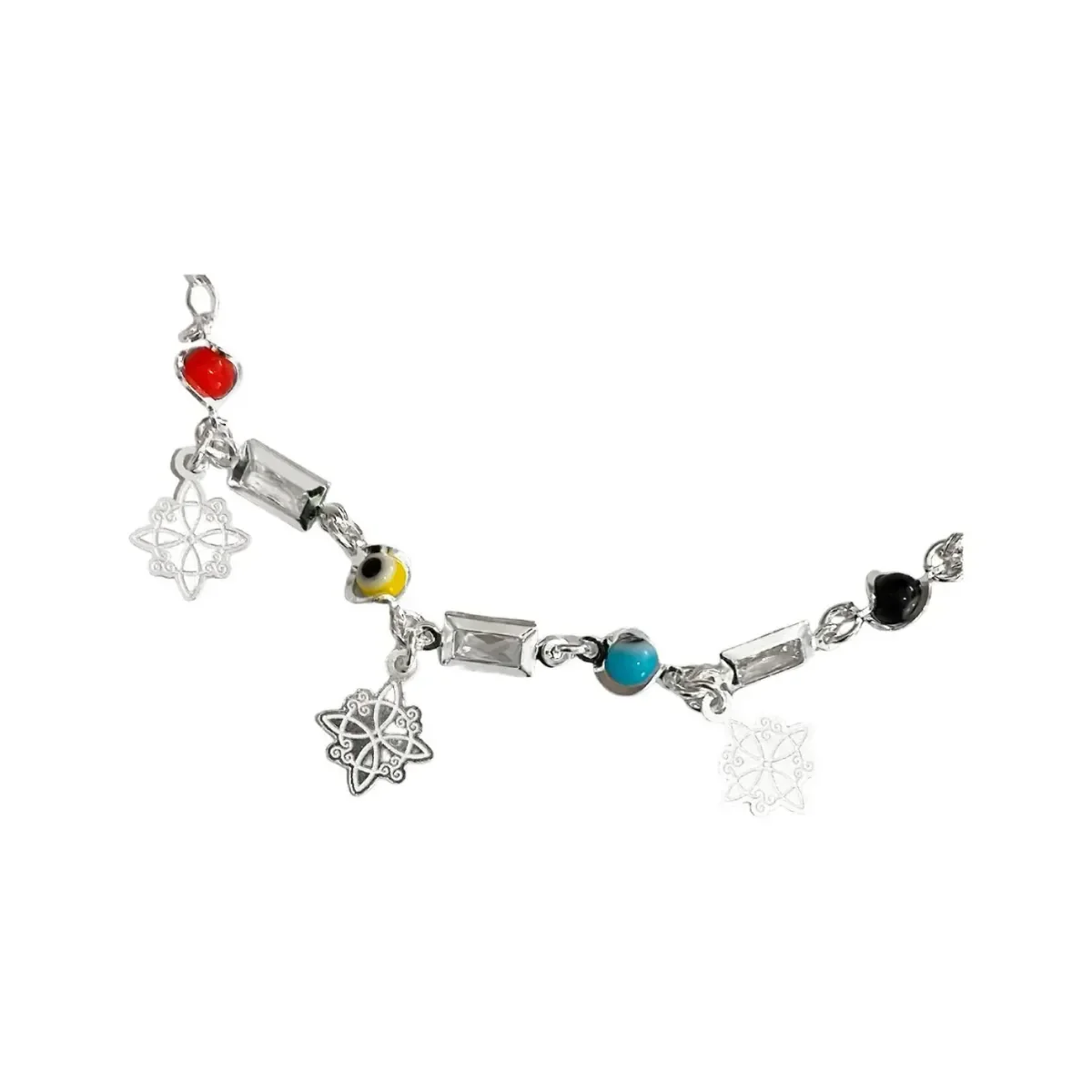 Pulsera Plata 925 Nudo de Bruja con Zirconias Multicolor Ajustable - Imagen 2