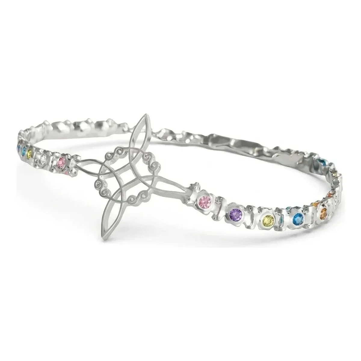 Pulsera Plata 925 Nudo de Bruja con zirconias multicolor. Diseño místico de joyería esotérica, amuletos de protección para mu