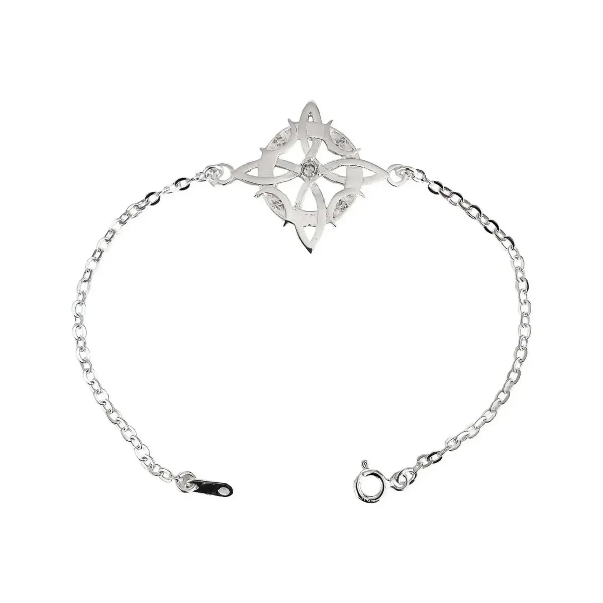 Pulsera de plata para mujer .925 con Nudo de Bruja, Fases Lunares y Zirconias brillantes. Joyería artesanal mexicana de prote