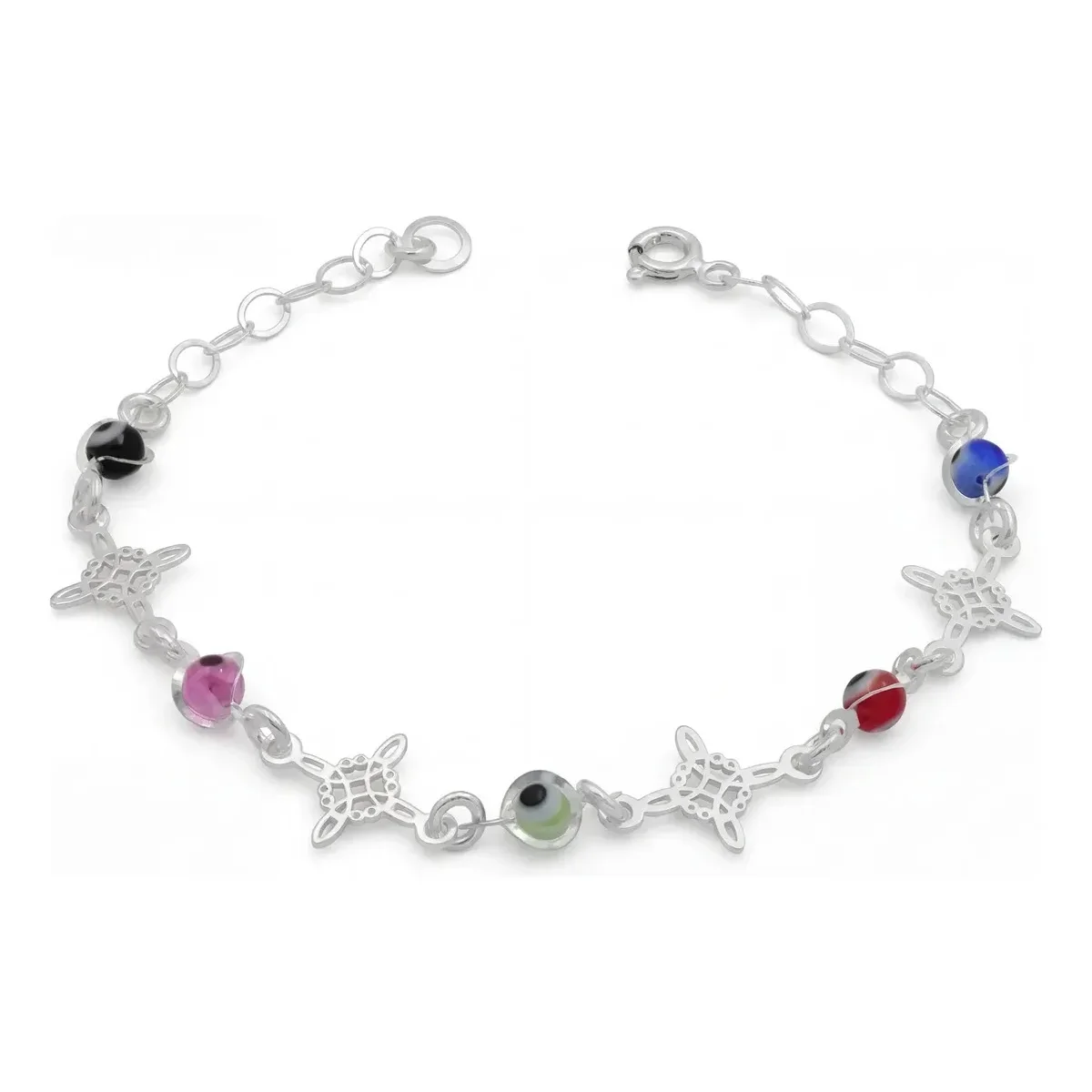 Pulsera de Plata .925 Nacional con Nudo de Bruja y Ojo Turco místico de protección. Brazalete espiritual ajustable hecho en M