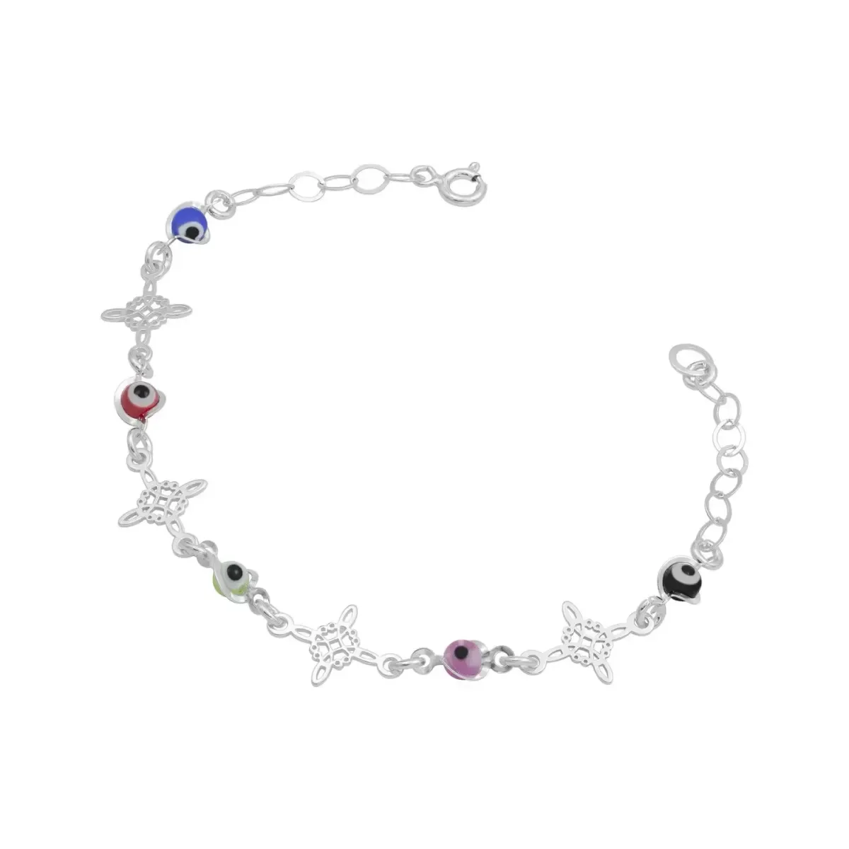 Pulsera Plata 925 Nudo de Bruja Ojo Turco Protección Ajustable - Imagen 4