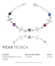 Pulsera Plata 925 Nudo de Bruja Ojo Turco Protección Ajustable - Imagen 6