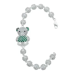 Pulsera Plata 925 Oso Corazón con Zirconia Verde 18.5 cm - Imagen 1