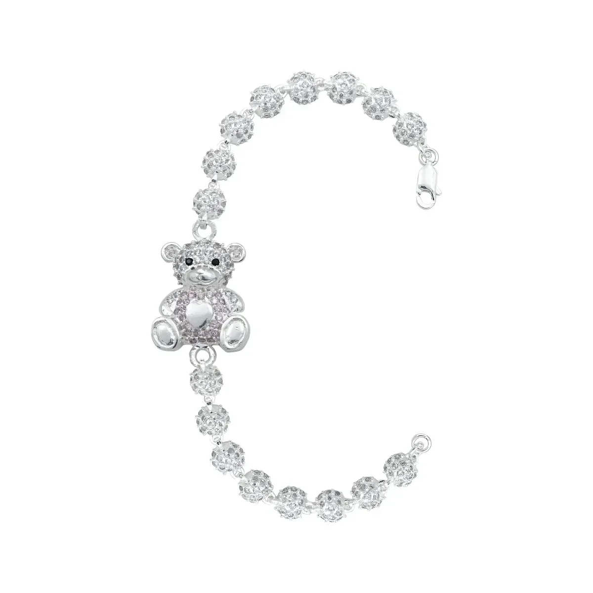 Pulsera plata 925 mujer con dije oso corazon zirconias rosas brillantes cadena 7 mm ajustable broche perico joyeria mexicana
