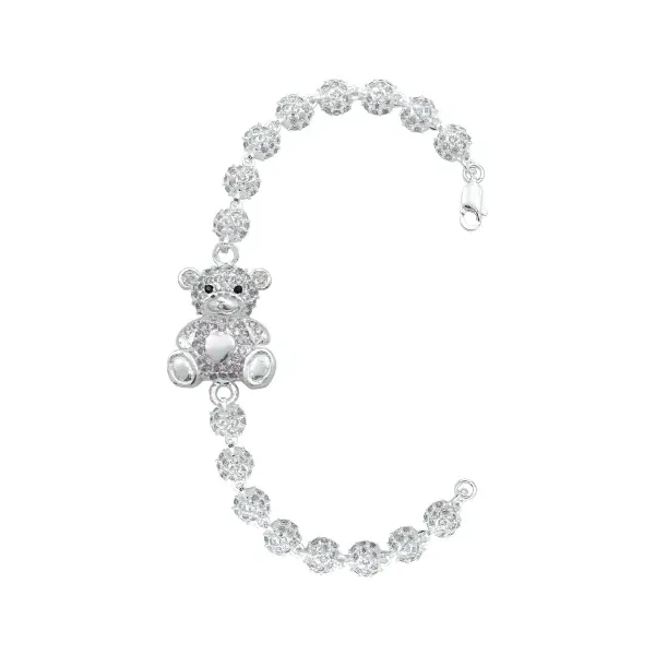 Pulsera Plata 925 Oso Corazón con Zirconias Rosas - Imagen 1