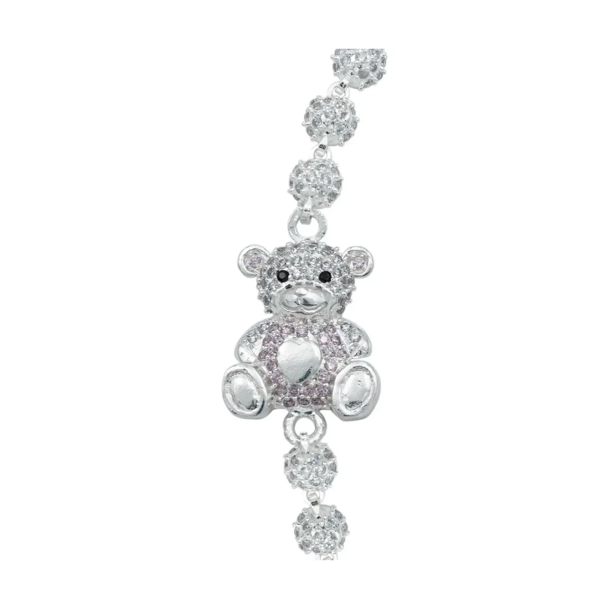 Pulsera de Plata .925 Oso Corazón con Zirconias Rosas 18.5 cm - Imagen 2