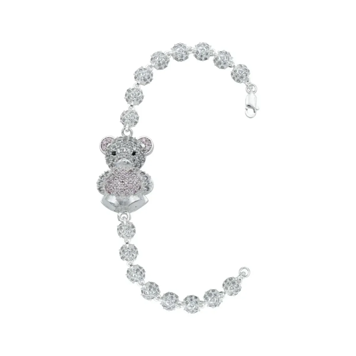 Pulsera de Plata 925 Oso Corazón con Zirconias Rosas para mujer - Joyaris joyería fina mexicana