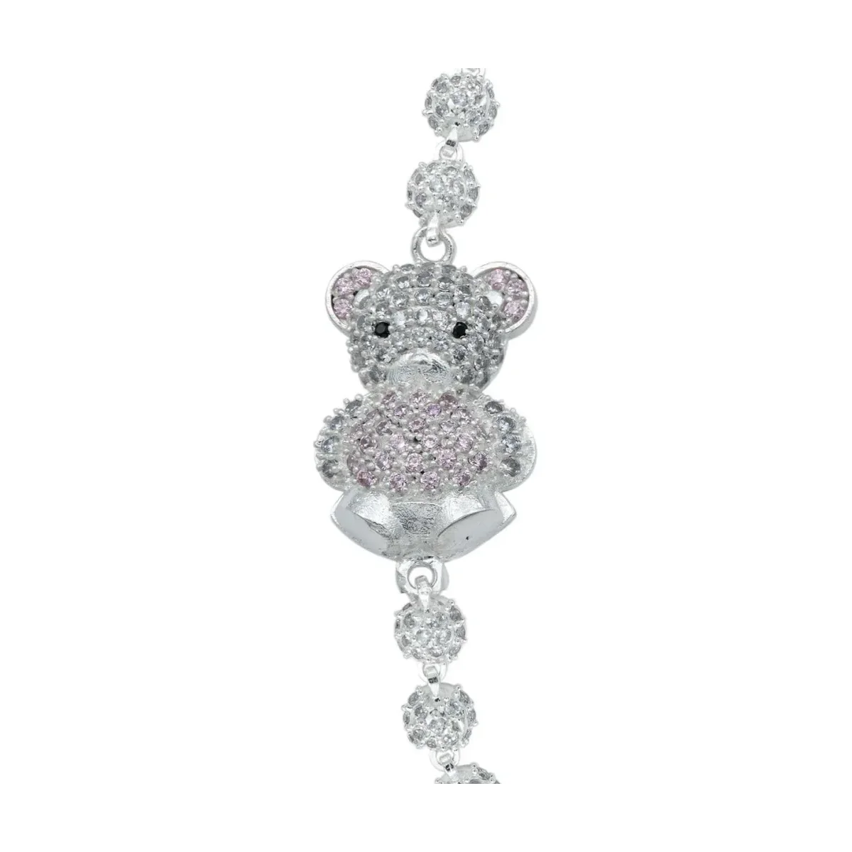 Pulsera de Plata .925 Oso Corazón con Zirconias Rosas 18.5 cm - Imagen 2