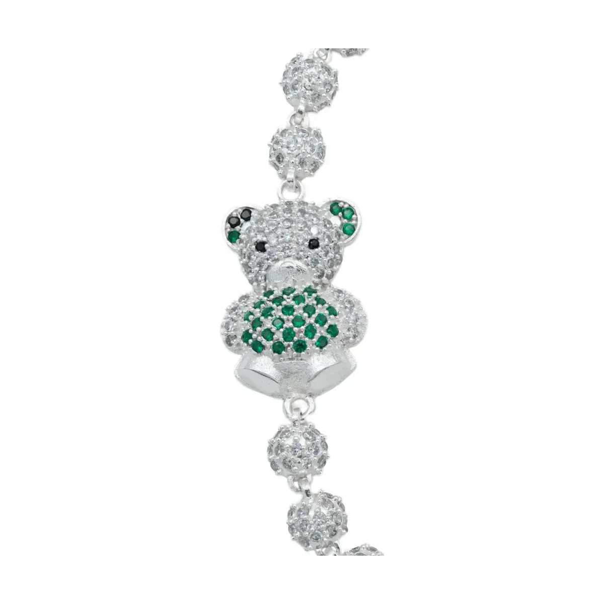 Pulsera Plata 925 Oso Corazón con Zirconias Verdes - Imagen 2