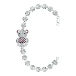 Pulsera Plata 925 Oso Corazón Zirconias Rojas 18.5cm - Imagen 1