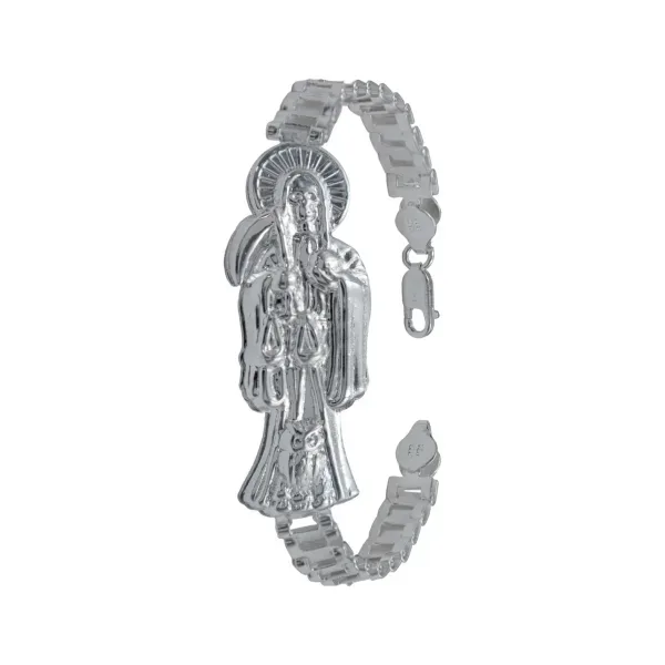 Pulsera de plata .925 rolo gruesa Santa Muerte troquelada broche reasa ajustable — Joyaris