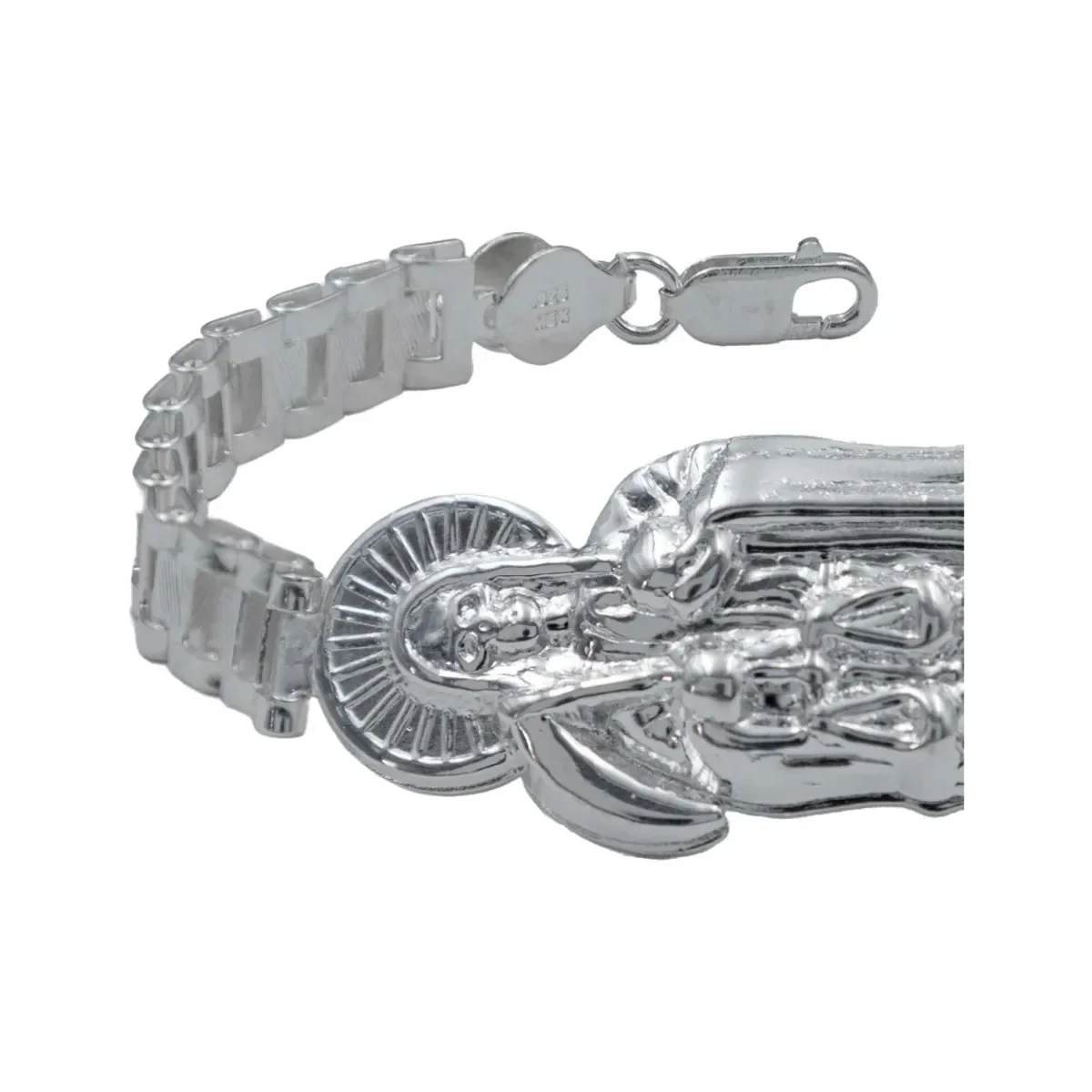 Pulsera Plata .925 Rolo Gruesa Diseño Santa Muerte para Hombre - Imagen 2
