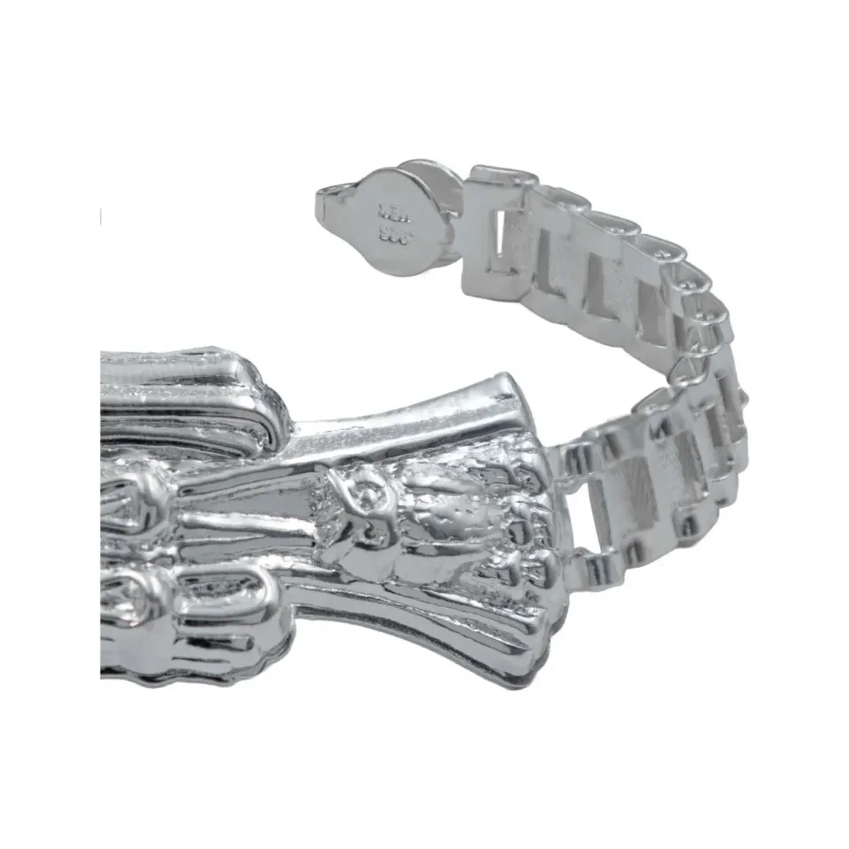 Pulsera Plata .925 Rolo Gruesa Diseño Santa Muerte para Hombre - Imagen 3