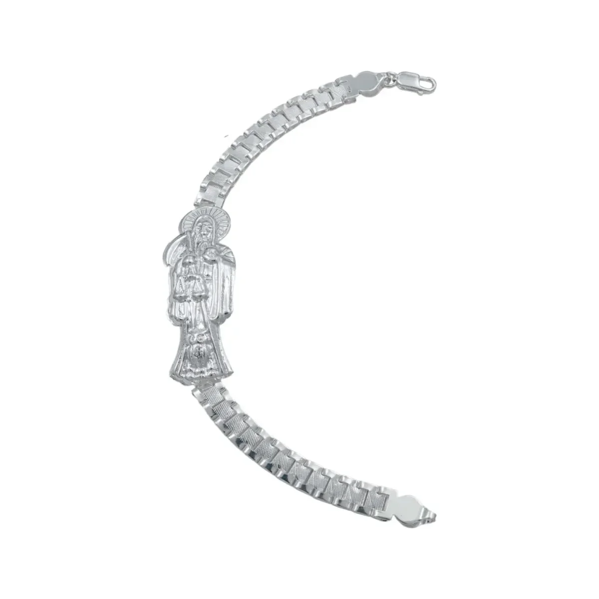 Pulsera Plata .925 Rolo Gruesa Diseño Santa Muerte para Hombre - Imagen 4