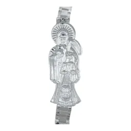 Pulsera Plata .925 Rolo Gruesa Diseño Santa Muerte para Hombre - Imagen 5