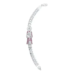 Pulsera Plata 925 Rolo Hombre Dije Santa Muerte Zirconias Fucsia - Imagen 1