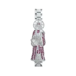 Pulsera Plata 925 Rolo Hombre Dije Santa Muerte Zirconias Fucsia - Imagen 2