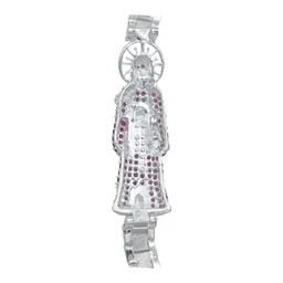 Pulsera Plata 925 Rolo Hombre Dije Santa Muerte Zirconias Fucsia - Imagen 4