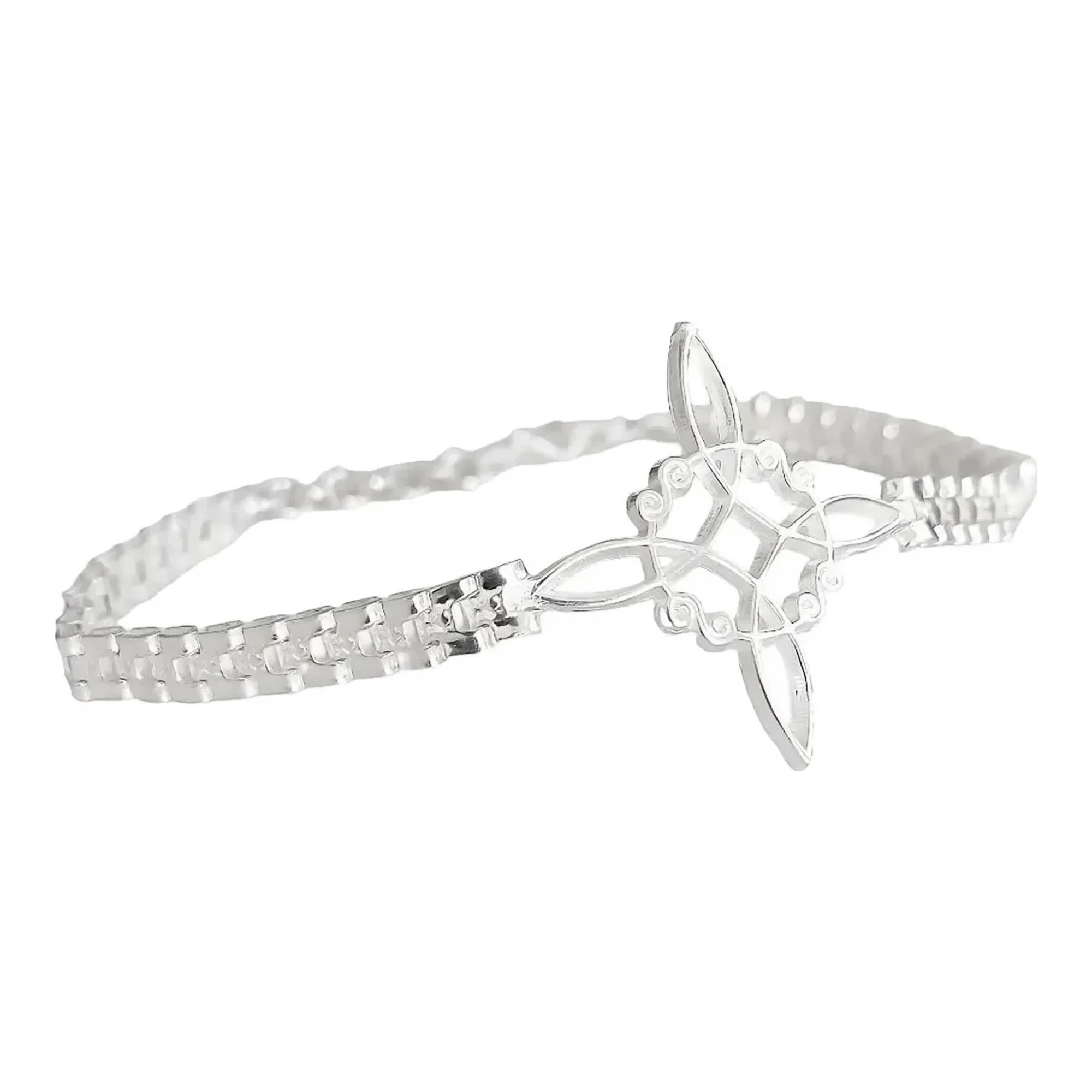Pulsera nudo de brujas en plata .925 mexicana con zirconias multicolor, cadena rolo eslabonada y broche de perico protector