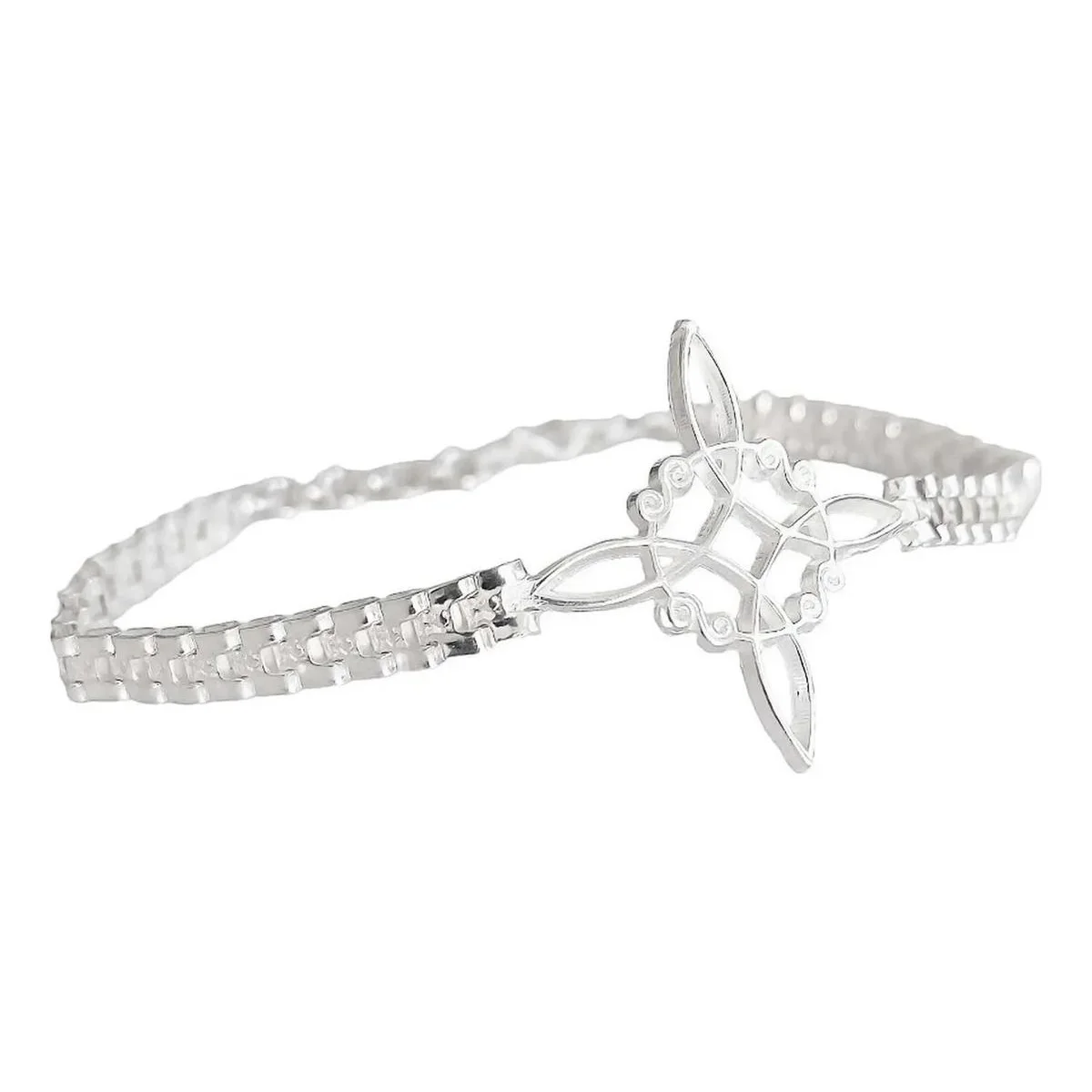 Pulsera Plata .925 Rolo Nudo Bruja con Zirconias Multicolor. Joyería esotérica de protección energética, estilo maximalista y