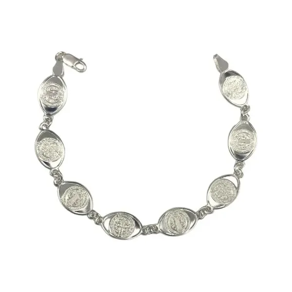 Pulsera Plata 925 San Benito con Medallas Pequeñas 19.5cm - Imagen 1
