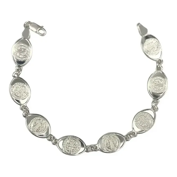 Pulsera Plata 925 San Benito con Medallas Pequeñas 19.5cm - Imagen 1