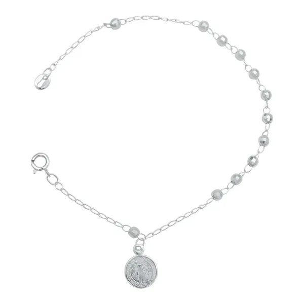 Pulsera Plata 925 San Benito Medalla Facetada 18cm - Imagen 1