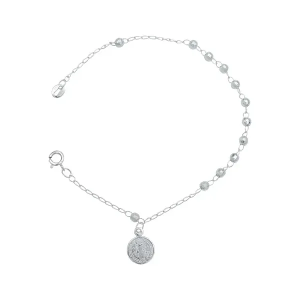 Pulsera Plata 925 San Benito Medalla Facetada 18cm - Imagen 1