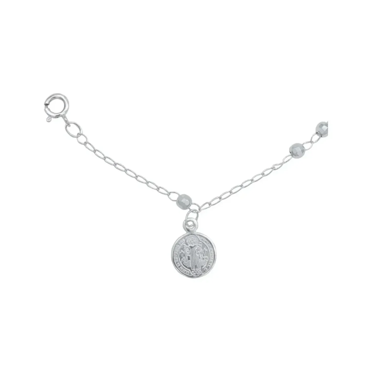 Pulsera Plata 925 San Benito Medalla Facetada 18cm - Imagen 2