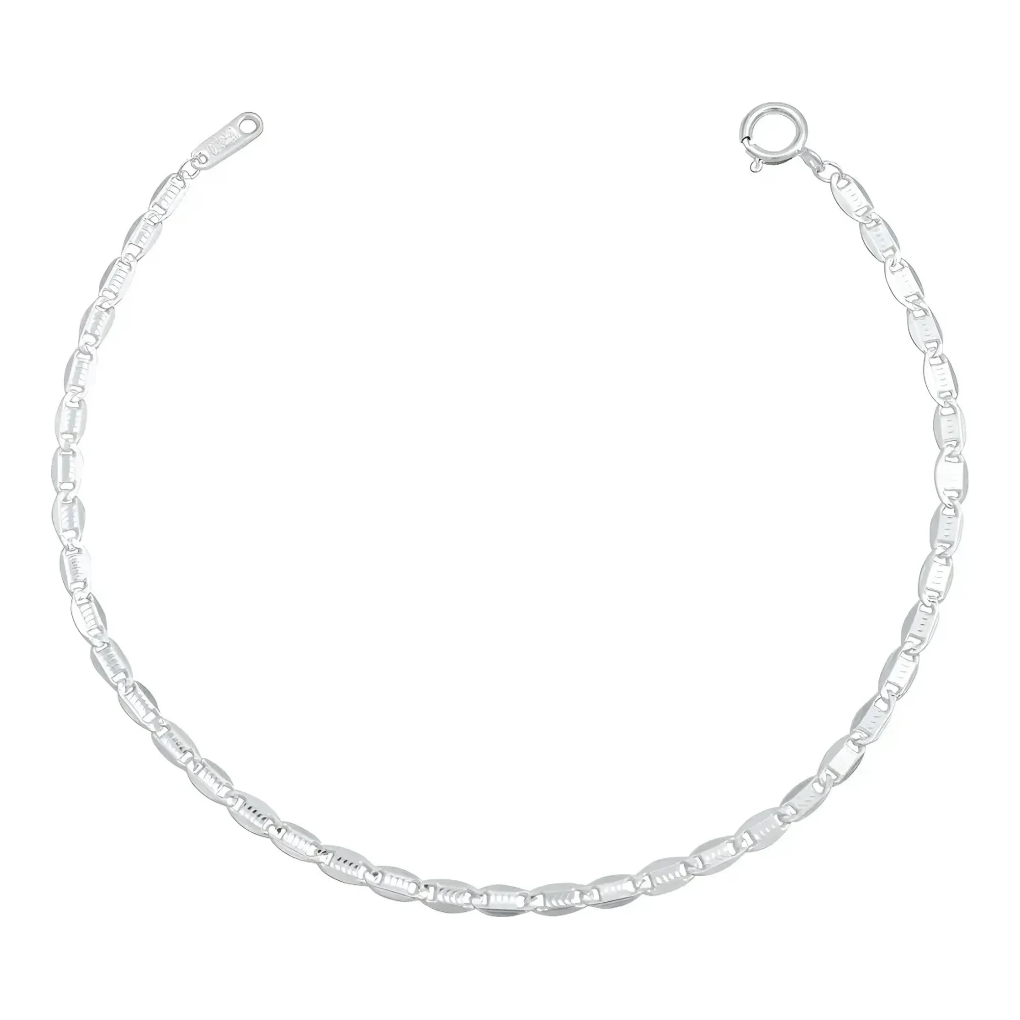 Pulsera Plata .925 Tejido Marinera Diamantada para mujer, joya artesanal de Taxco, diseño moderno de eslabones, ajustable.
