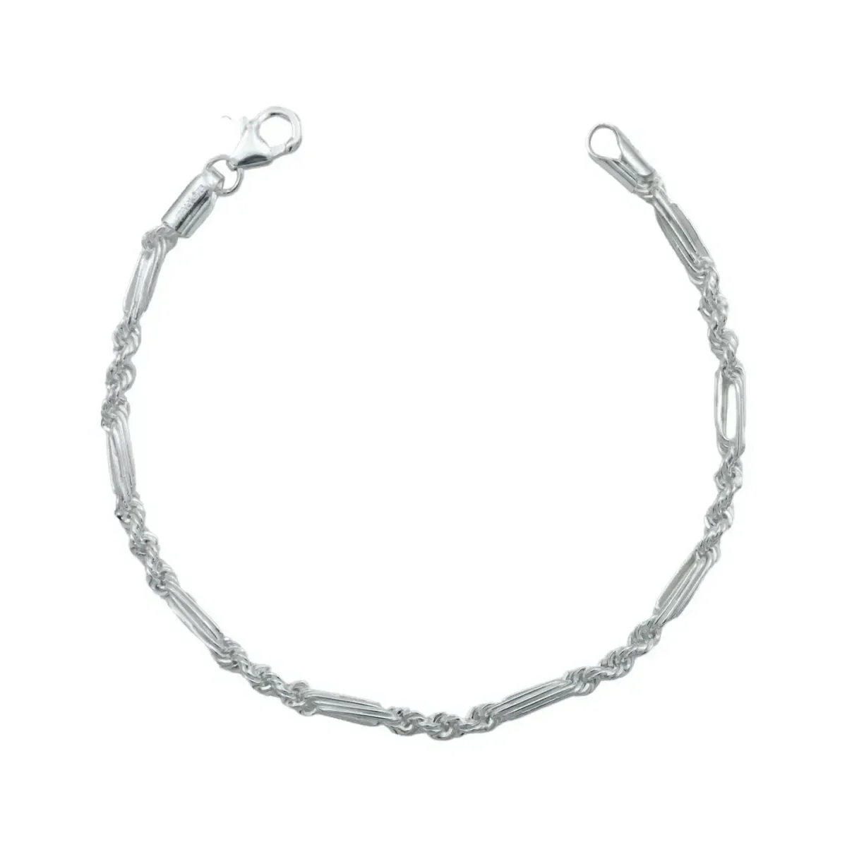 Pulsera de plata .925 para hombre, diseño Torsal Figaro. Eslabones gruesos, color plata brillante. Joya masculina de protecci
