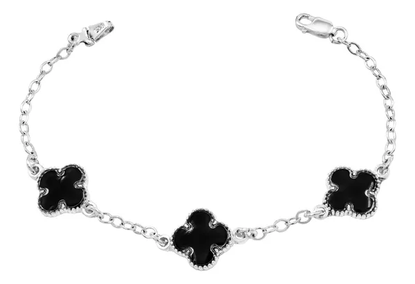 Pulsera Plata 925 Tres Tréboles Unidos Esmalte Negro - Imagen 1