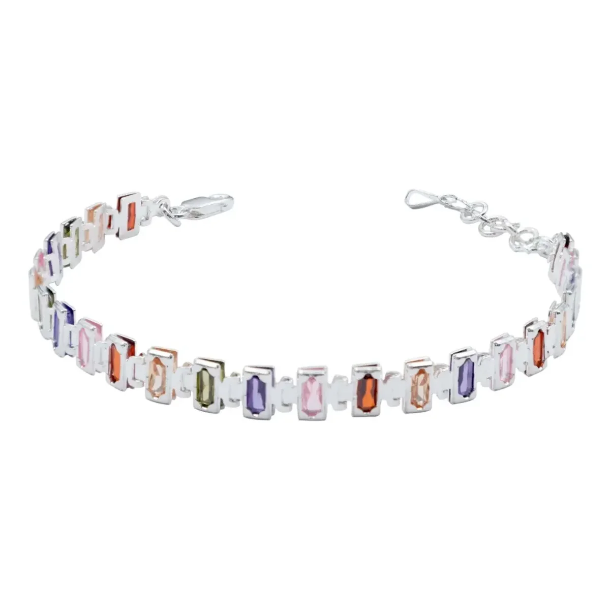 Pulsera de plata .925 mexicana, diseño minimalista ajustable con zirconias baguette brillantes para mujer, joyería atemporal.