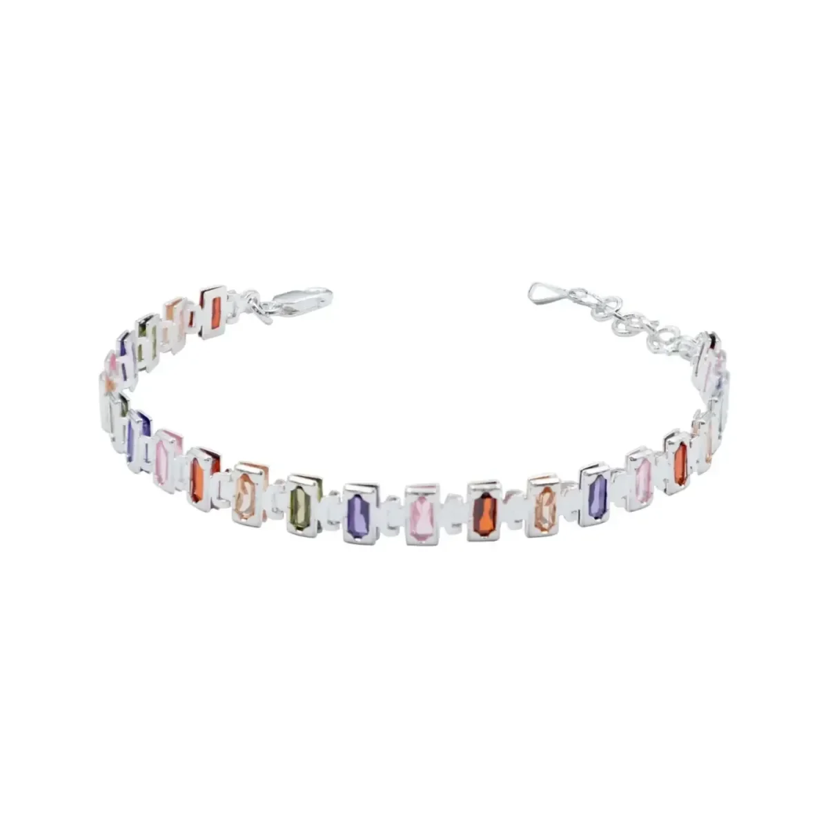 Pulsera de plata .925 mexicana, diseño minimalista ajustable con zirconias baguette brillantes para mujer, joyería atemporal.