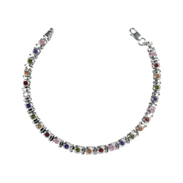 Pulsera de plata .925 multicolor zirconias ajustable — Joyaris